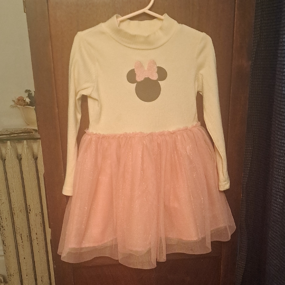 Junior Minnie Size 3T Cream Long Sleeve With Pink Tule Skirt Dress